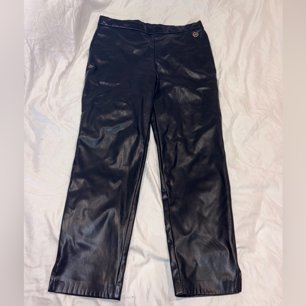 EUC Michael Kors Black Faux Leather Skinny Pull On Pants Size Lg